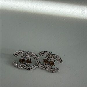 Elegant CHANEL Silver and Gold Crystal Earrings